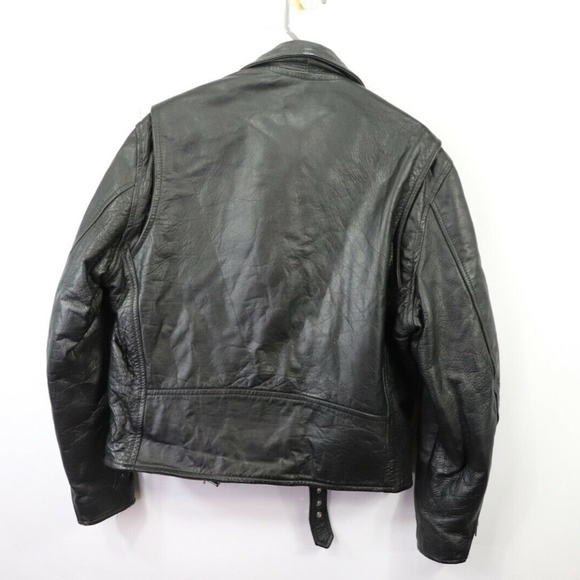 Vintage 80s Belted Leather Motorcycle Jacket 44 - Picture 7 of 8